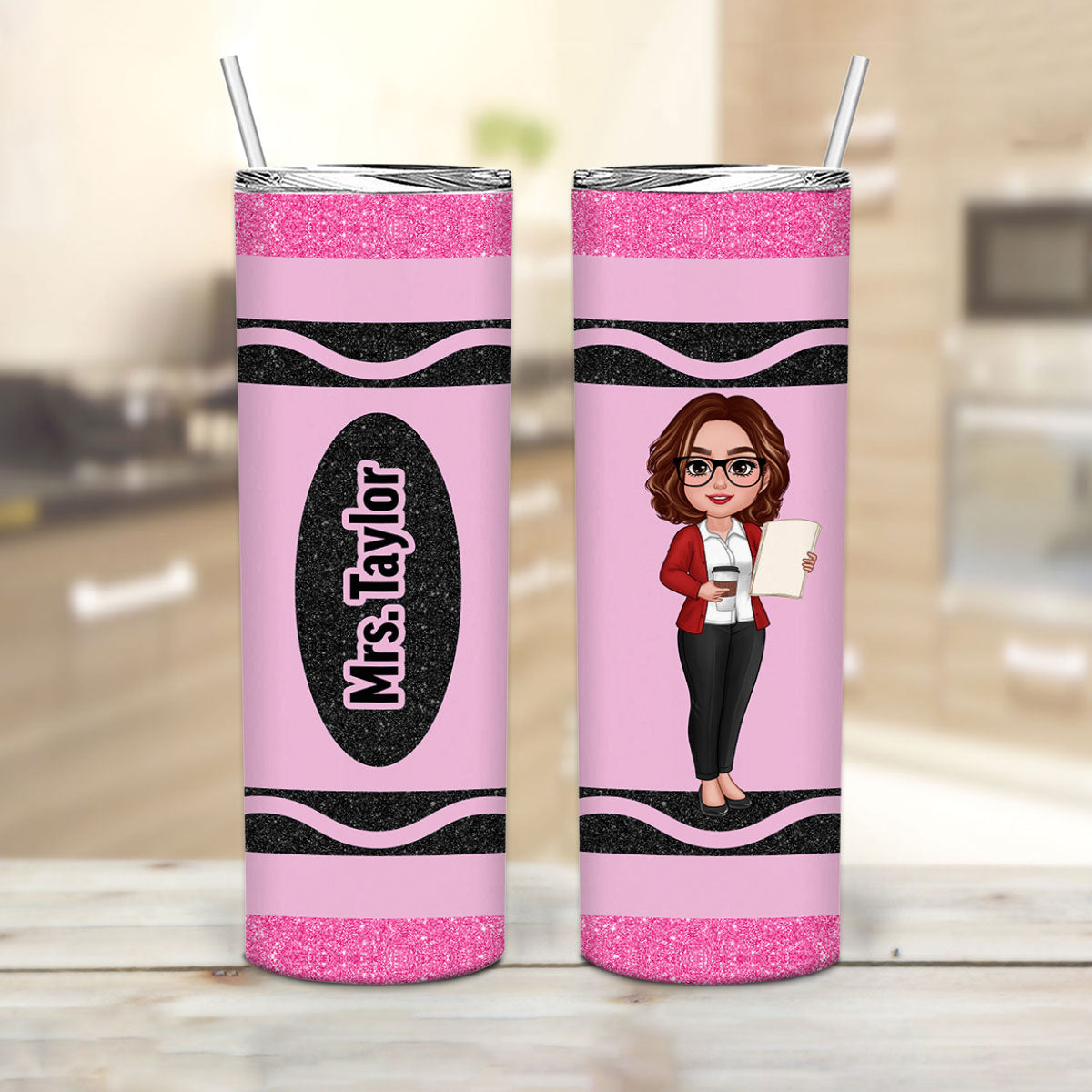 Teacher Custom Name Appreciation Gift Crayon Inspired Personalized Skinny Tumbler