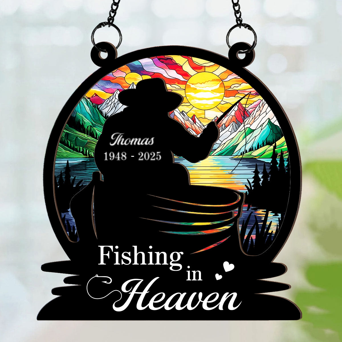 Fishing In Heaven Memorial - Personalized Suncatcher - Memorial Keepsake For Family