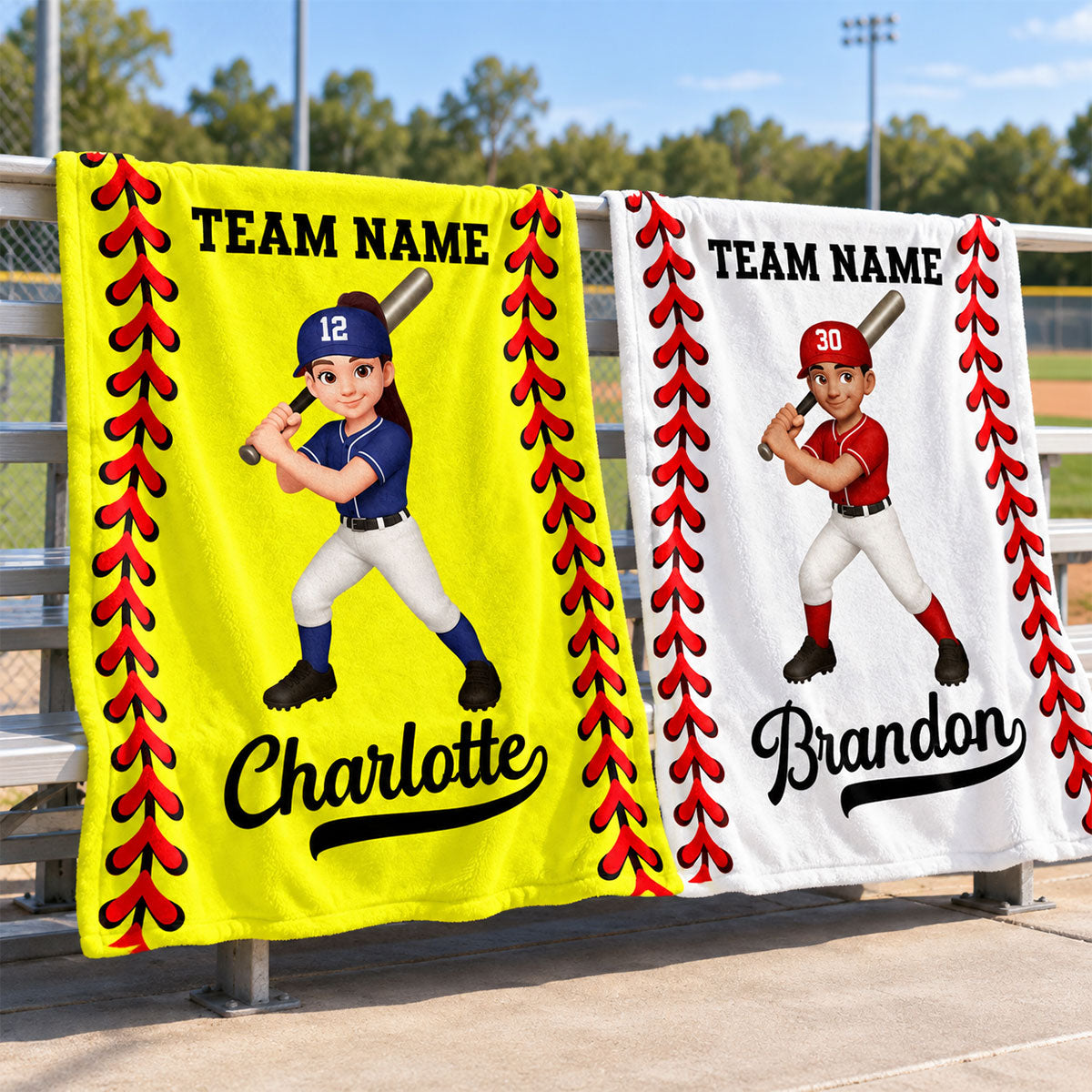 Baseball Softball Boy Girl Custom Name And Team Name - Personalized Fleece Blanket - Christmas Gift For Baseball Players, Grandson, Son, Granddaughter, Daughter