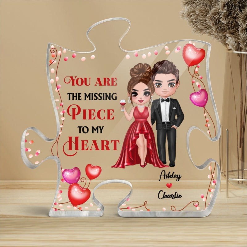 You Are The Missing Piece Dressed Up Doll Couple Heart Balloons Personalized Puzzle Acrylic Plaque - Anniversary Gift For Couple - Gift For Him, Gift For Her