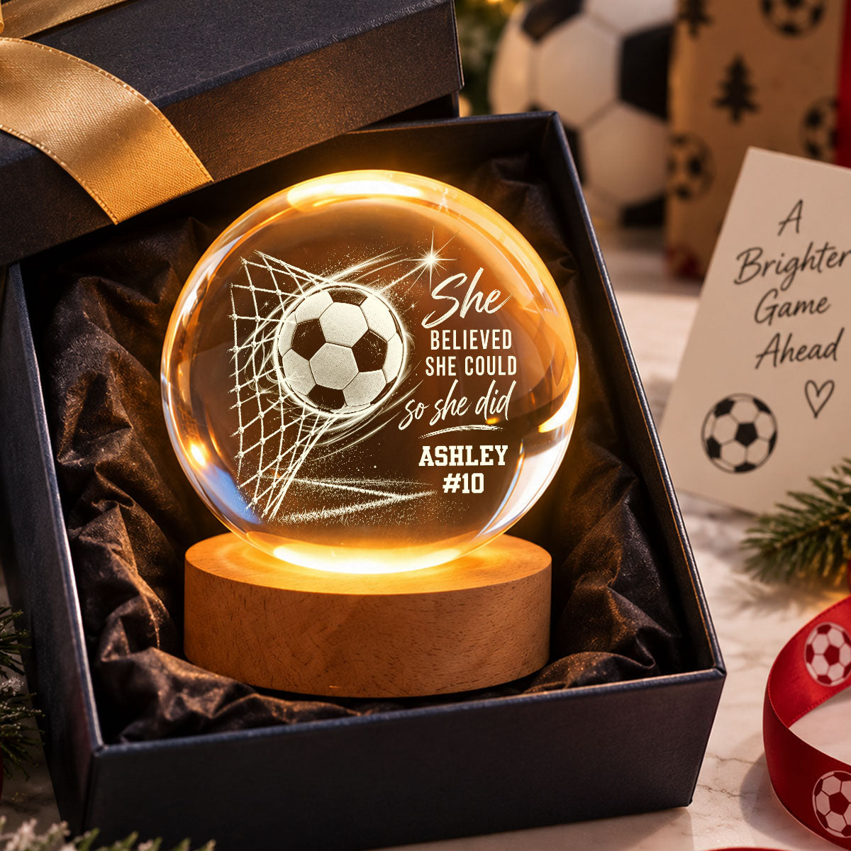 Proud Soccer Player Name And Number - Personalized Crystal Ball - Christmas Gift For Teenagers, Soccer Players, Soccer Lovers, Daughter, Granddaughter, Son, Grandson