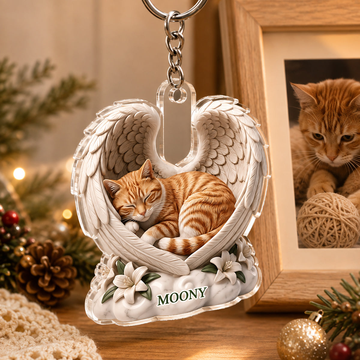Custom Dog Cat Angel Wings Statue - Personalized Acrylic Keychain - Heartfelt Pet Memorial Gift