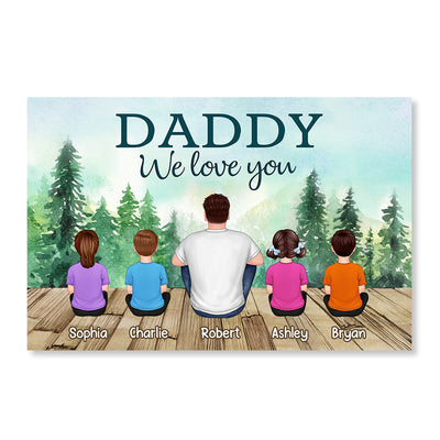 Forest Landscape Dad Grandpa We Love You Back View Dad And Kids Dogs Cats Sitting Personalized Horizontal Poster