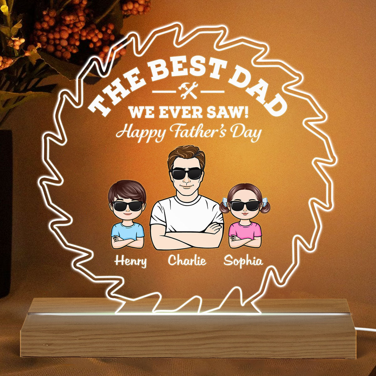 Best Dad Grandpa We Ever Saw Blade Personalized Warm Custom Shape LED Night Light
