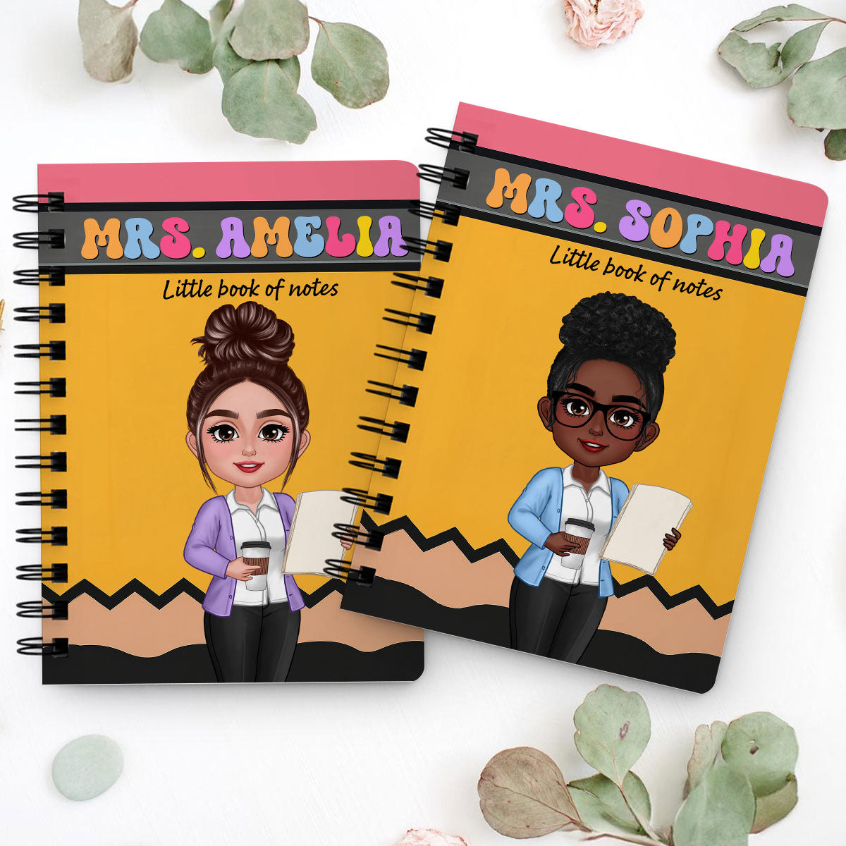 Pencil Themed Teacher With Name Personalized Spiral Notebook Journal, Back To School Stationery