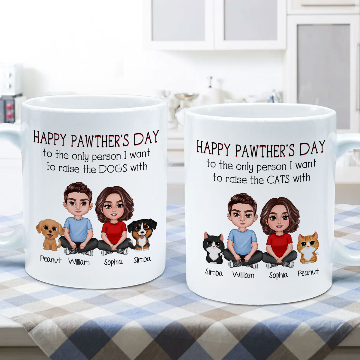 Happy Pawther‘s Day To The Person I Want To Raise A Dog Cat With Crossed Legs Couple Personalized Mug, Father‘s Day Gift For Dog Cat Dad