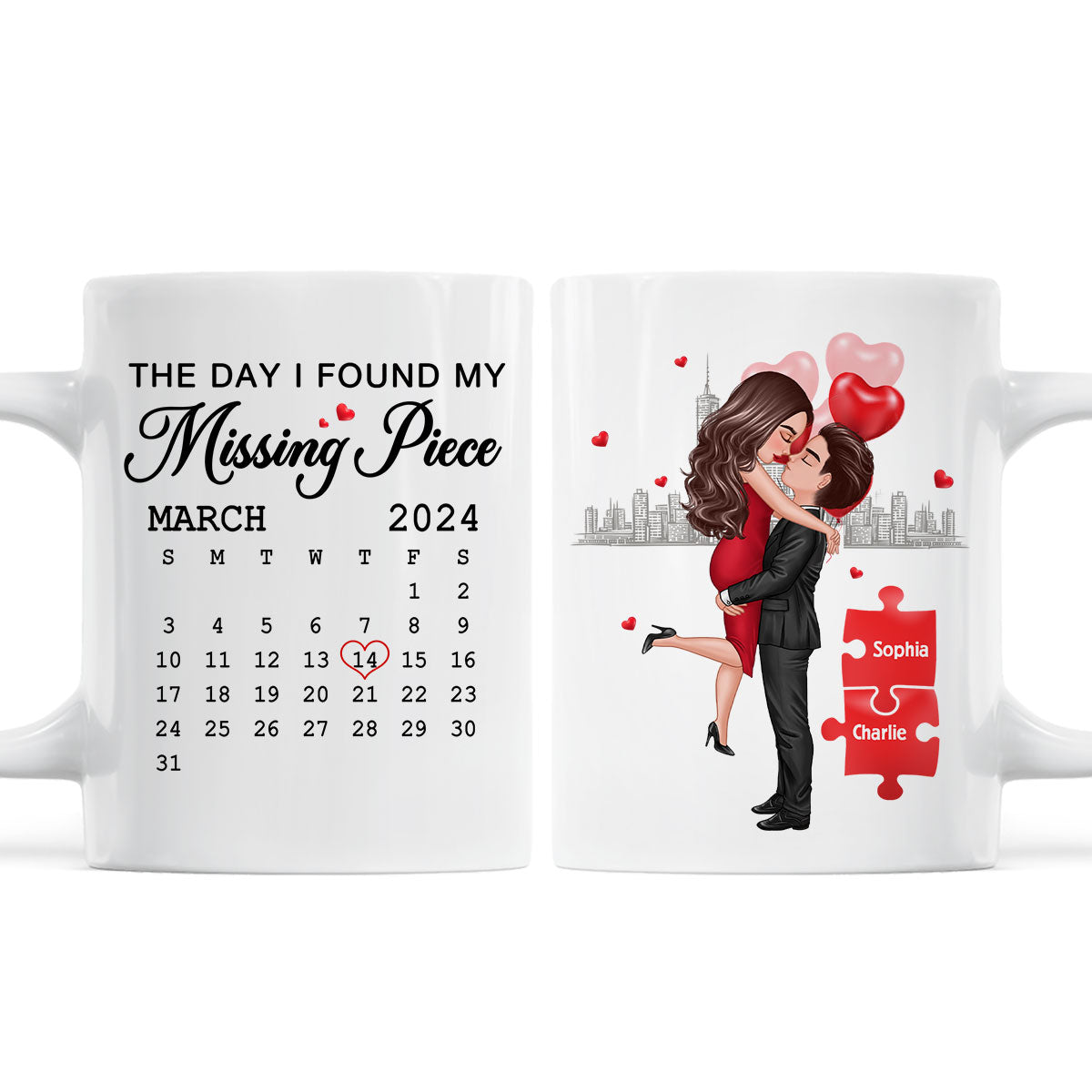 The Day I Found My Missing Piece Calendar Keepsake Personalized Mug,  Gift, Anniversary Gift For Couple