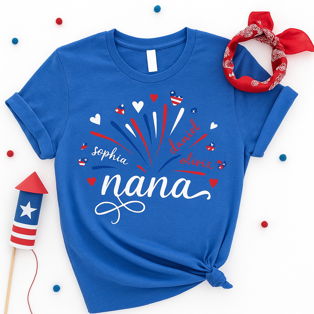Grandma Firework American Flag Personalized Shirt