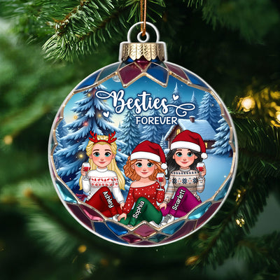 Animated Besties Beautiful Christmas Personalized Acrylic Ornament, Gift For Family