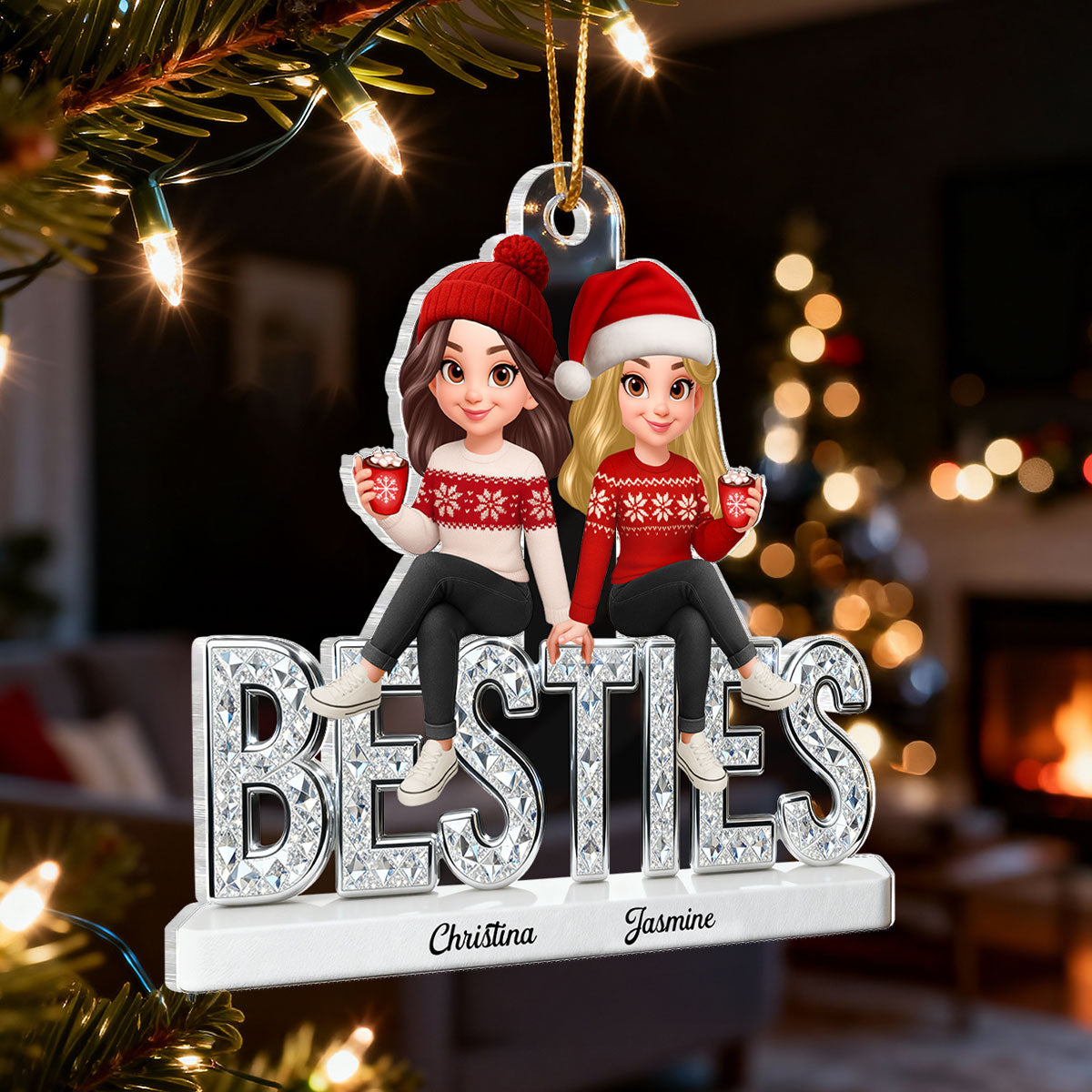 3D Shinning Effect Besties Christmas - Personalized Acrylic Ornament - Heartwarming Christmas Gift For Best Friends, Matching Group Ornaments