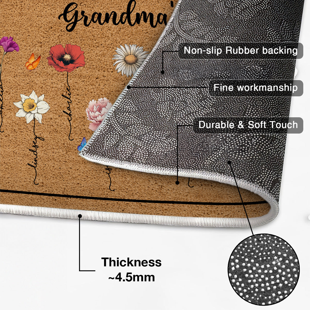 Welcome To Grandma‘s House Vintage Birth Flowers Personalized Doormat