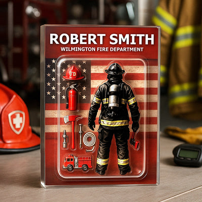 Firefighter Custom Figure Personalized Acrylic Block Plaque, Father's Day Gift for Dad, Gift for Husband