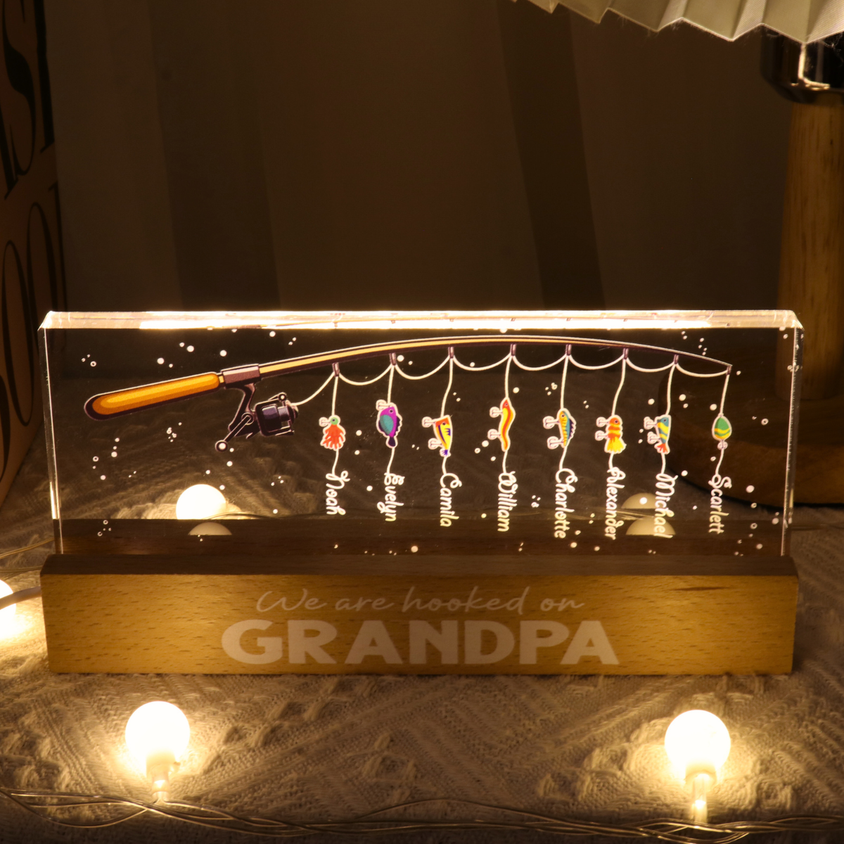 We Are Hooked On Grandpa Gift For Dad Grandpa Personalized Acrylic Block LED Night Light