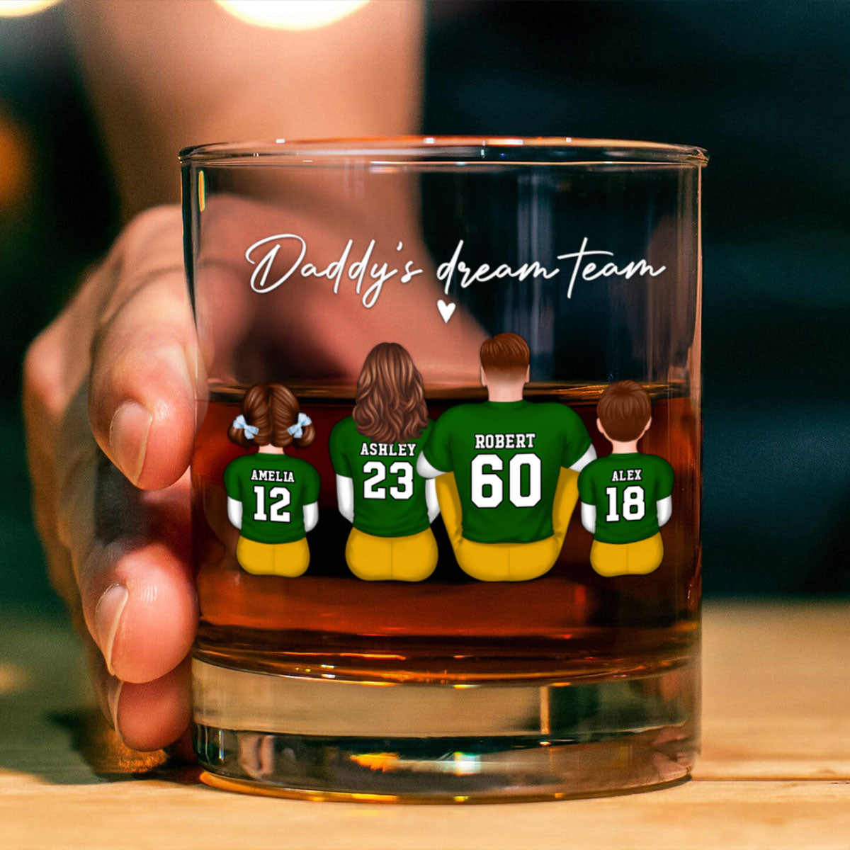 Football Daddy's Dream Team Personalized Wine Glass, Father's Day Gift for Football Dads