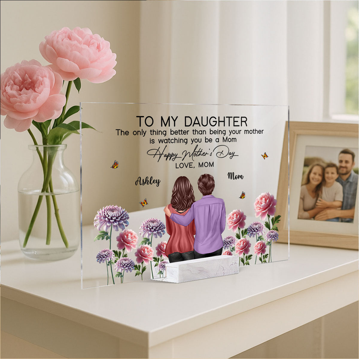 To My Daughter From Mom Happy Mother's Day Birth Flower - Personalized Acrylic Plaque - Heartfelt Gift For Daughter