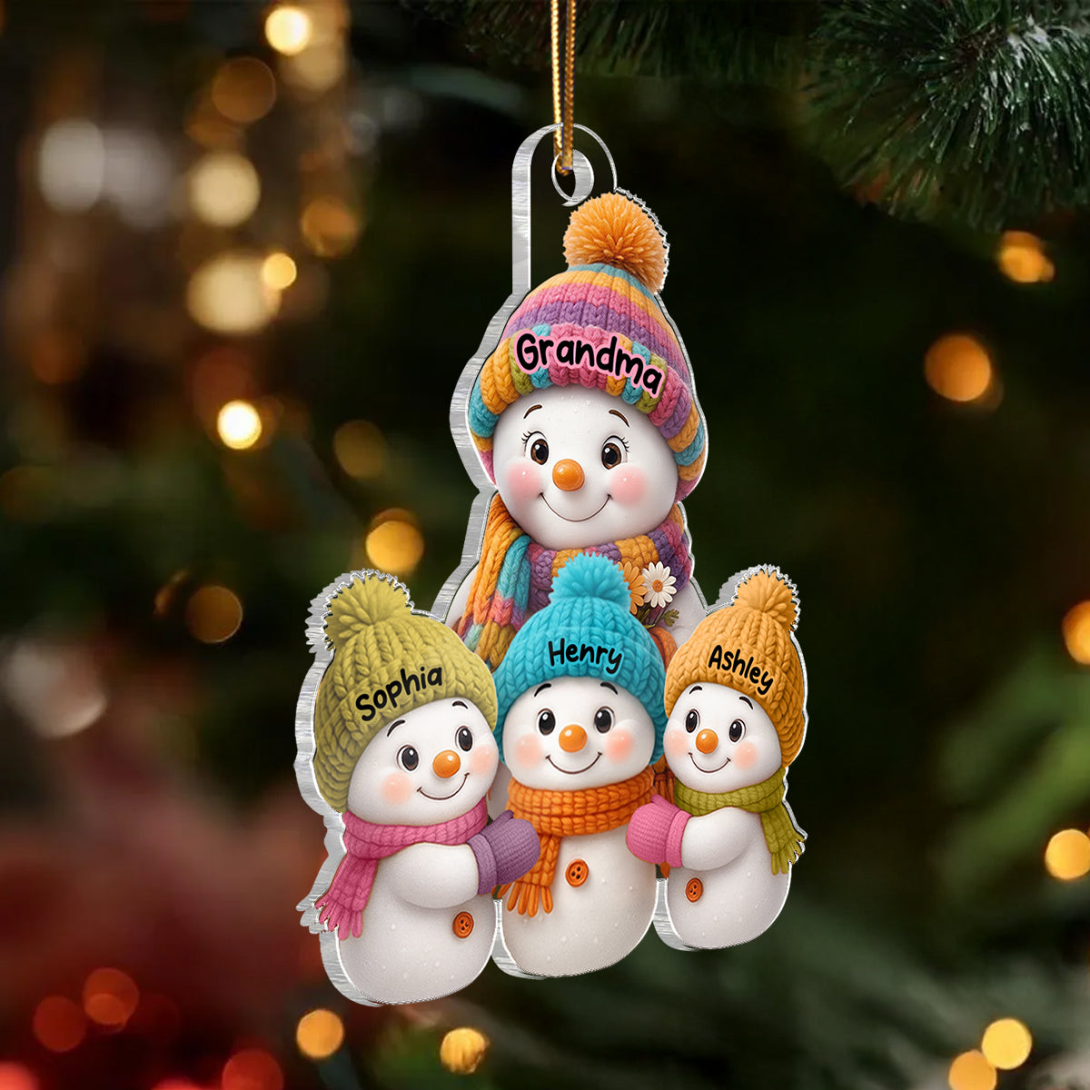 Snowman Grandma and Grandkids - Personalized Acrylic Ornament - Heartfelt Christmas Gift for Grandma, Grandkids