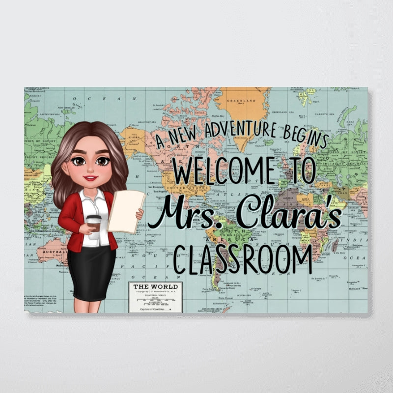 World Map Adventure Themed Welcome To Classroom Personalized Poster, Back To School, Classroom Decor