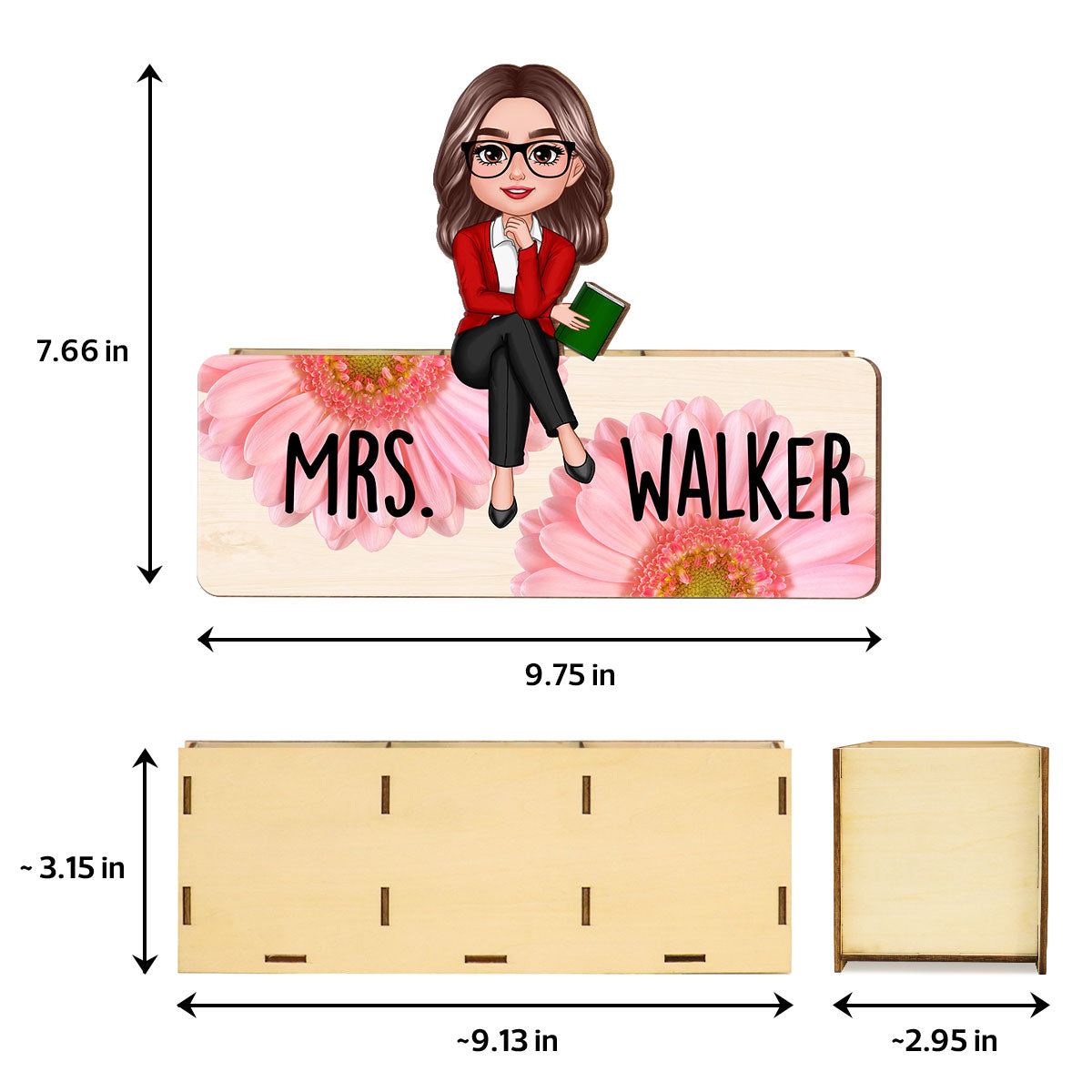 Teacher Daisy Flower Personalized Pencil Holder, 2-Layer Wooden Plaque, Back To School Gift, Classroom Decor