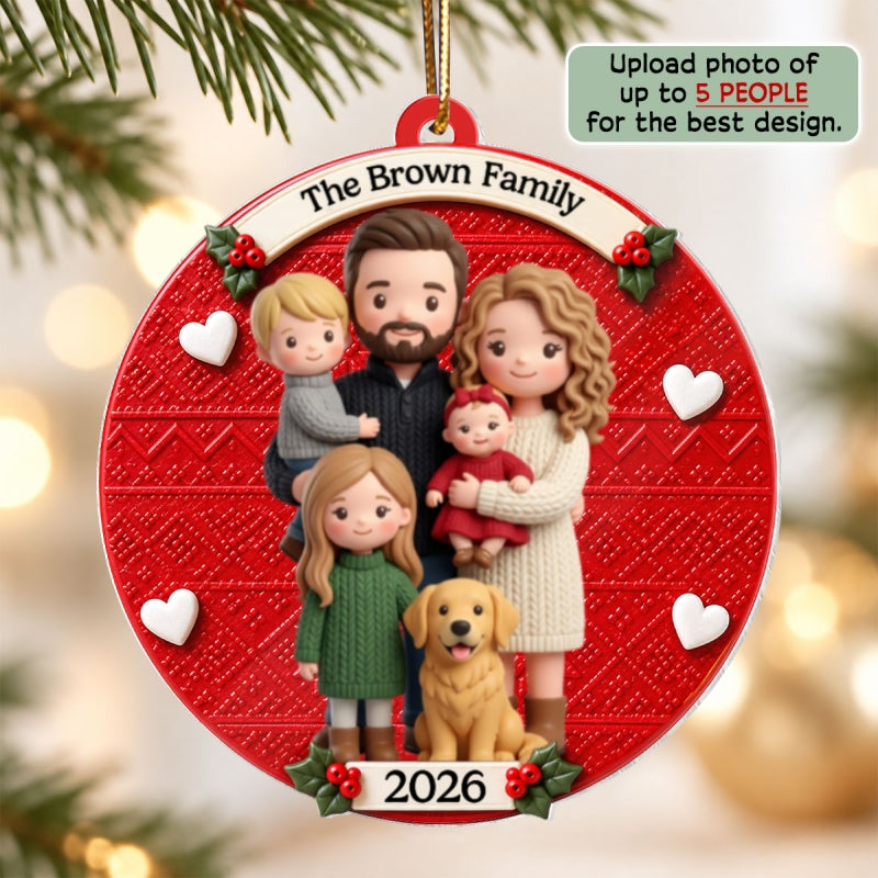 Custom Family Cartoon Portrait from Photo - Personalized Acrylic Ornament - Christmas Gift Keepsake for Family