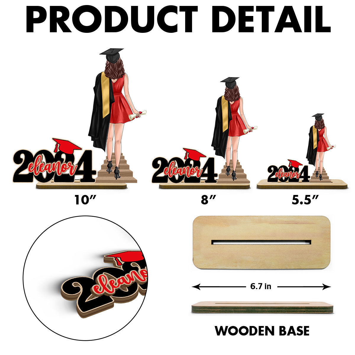 Graduation Gift Graduate Senior Back View Class Of 2024 Personalized Standing Wooden Plaque