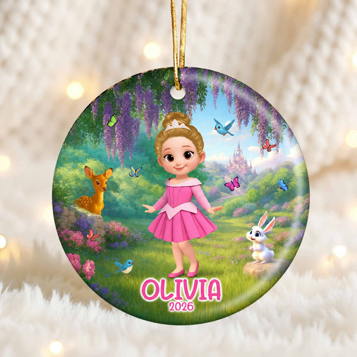 Little Princess Personalized Circle Ceramic Ornament, Christmas Gift for Daughters, Granddaughters