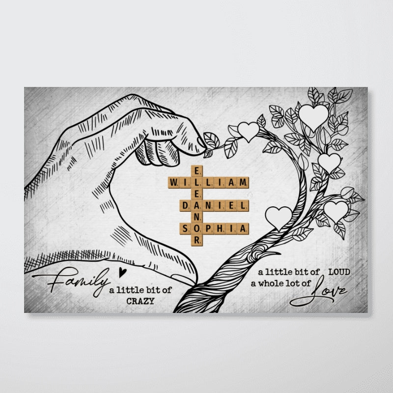 Heart Hand Tree Family Crossword Puzzle Personalized Poster