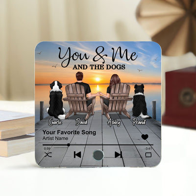 Couple You Me And The Dogs Cats Sitting On Lake Dock Personalized Music Fridge Magnet, Gift For Couple, Dog Lovers, Cat Lovers, Pet Lovers