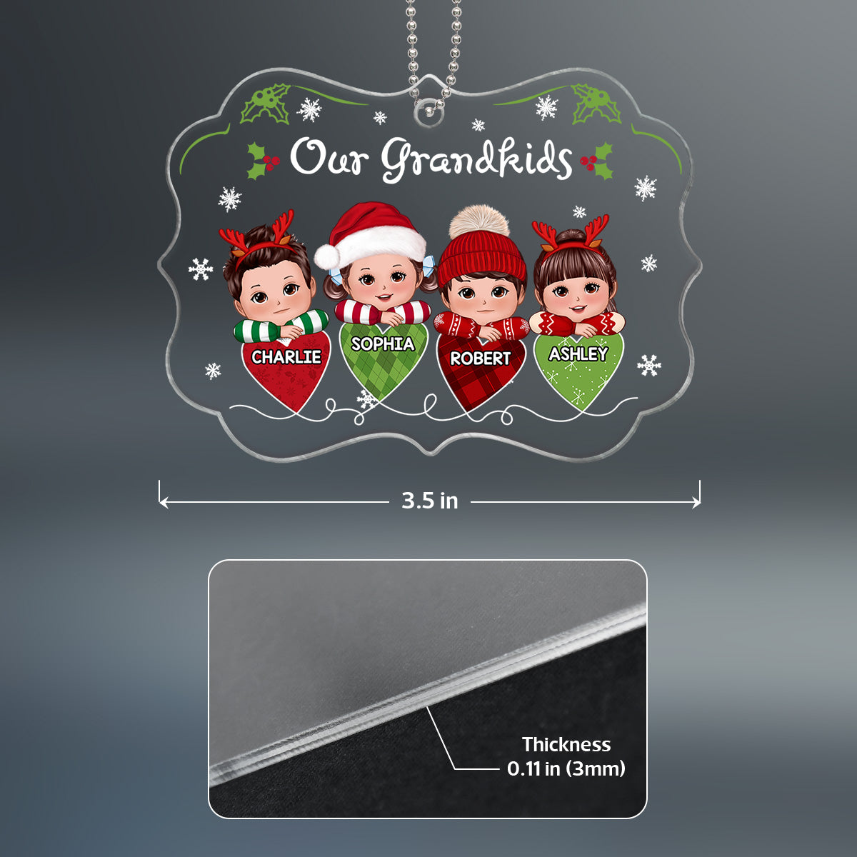 Our Grandkids Christmas Hearts String Personalized Acrylic Ornament