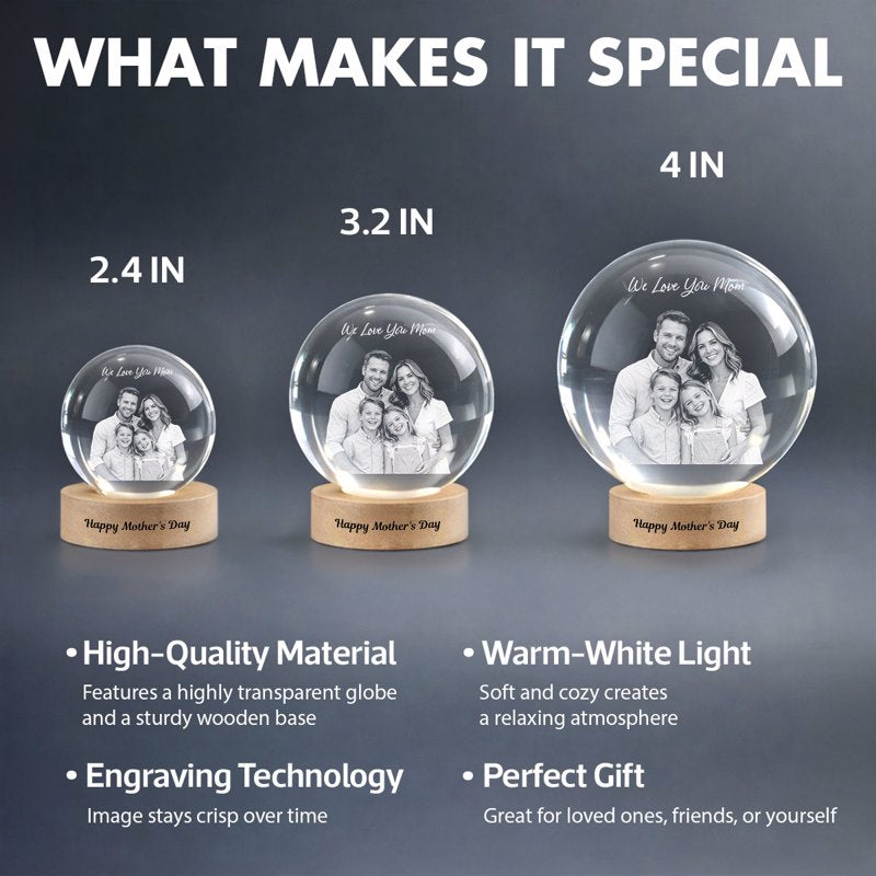 Mother's Day Photo - Personalized Crystal Ball LED Night Light - Sentimental Gift for Mom, Wife