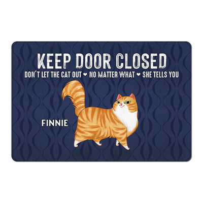 Keep Door Closed Cartoon Walking Cat Personalized Doormat - Gift For Cat Lovers