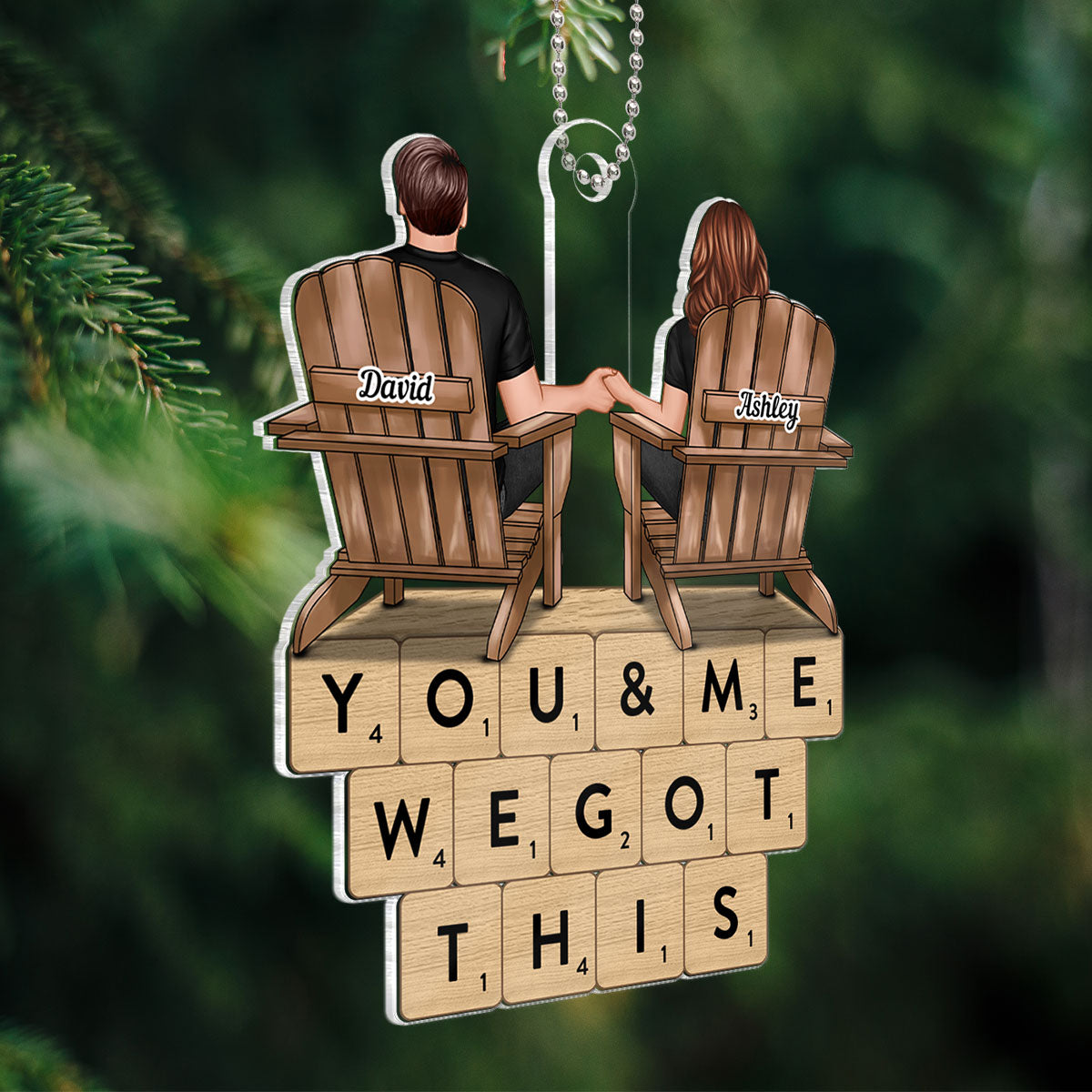 Couple Sitting Back View Words Puzzle Personalized Acrylic Ornament, Christmas Gift for Him for Her