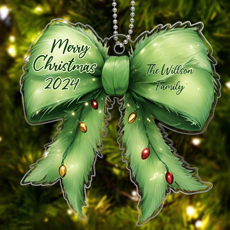 Christmas Coquette Holiday Spirit Green Christmas Personalized Acrylic Ornament, Family Gift