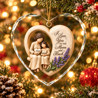 Grandma Loves to the Moon and Back - Personalized Glass Ornament - Christmas Gift for Granddaughter Grandson