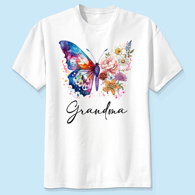 Grandma Mom Half Butterflies Birth Month Flowers Personalized Shirt