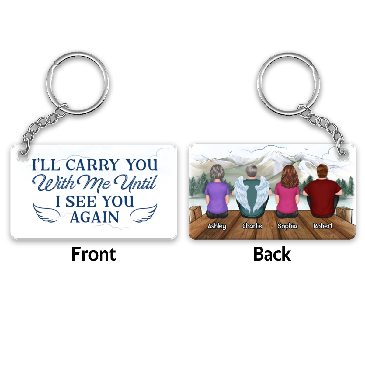 Whole Family Sitting On The Bridge Memorial Remembrance Gift Personalized Acrylic Keychain