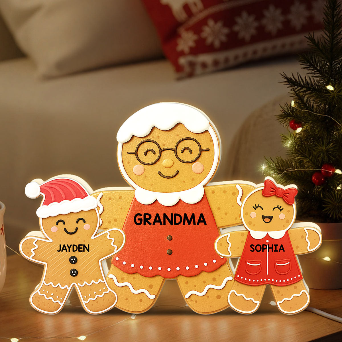 3D Effect Grandma Perfect Batch Gingerbread Grandkids - Personalized Light Box - Gift For Grandmas