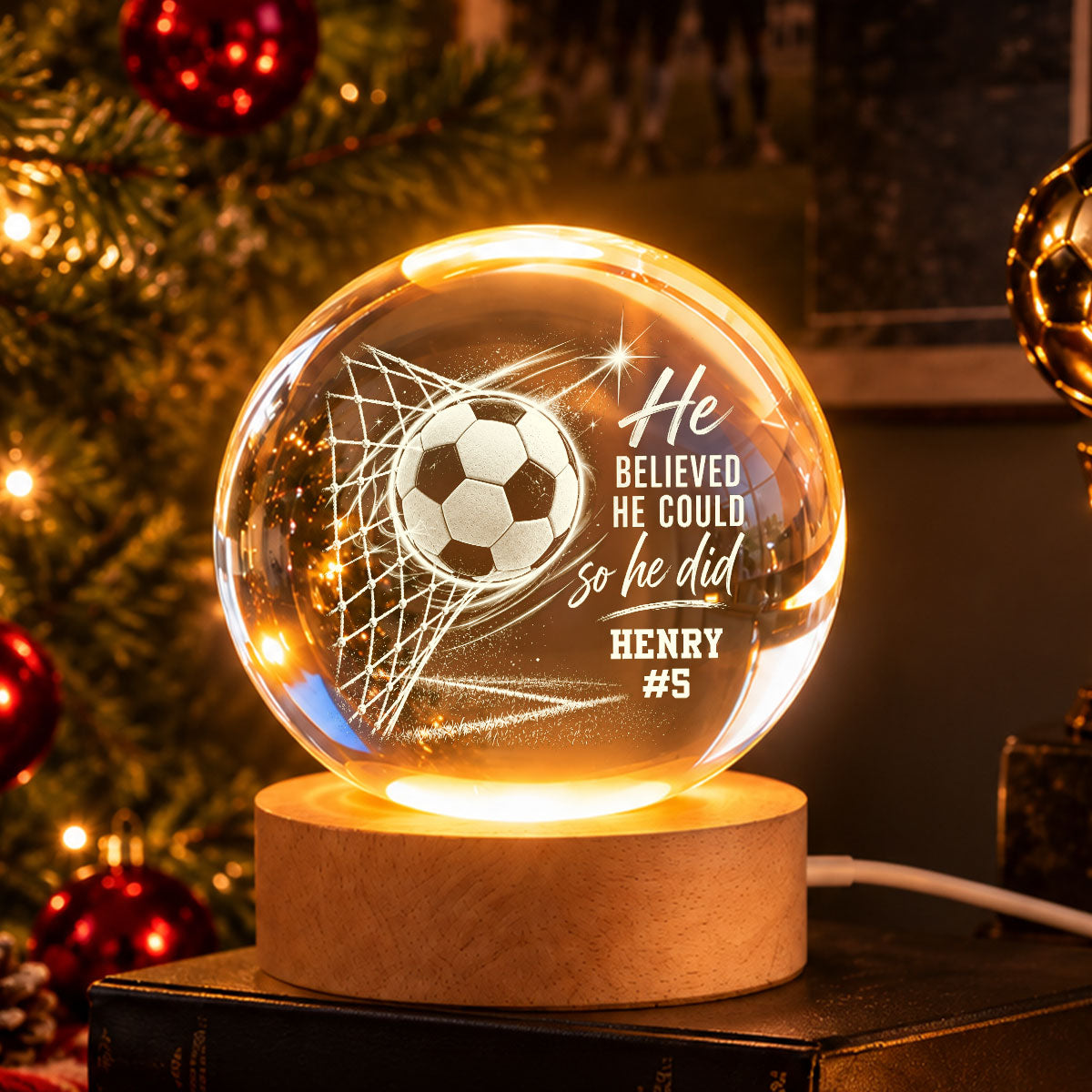 Proud Soccer Player Name And Number - Personalized Crystal Ball - Christmas Gift For Teenagers, Soccer Players, Soccer Lovers, Daughter, Granddaughter, Son, Grandson