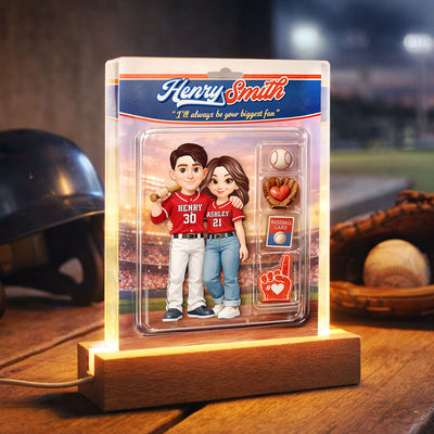 Baseball Couple I'll Always Be Your Biggest Fan Custom Action Figure - Personalized Acrylic Block LED Night Light - Sentimental Gift for Him