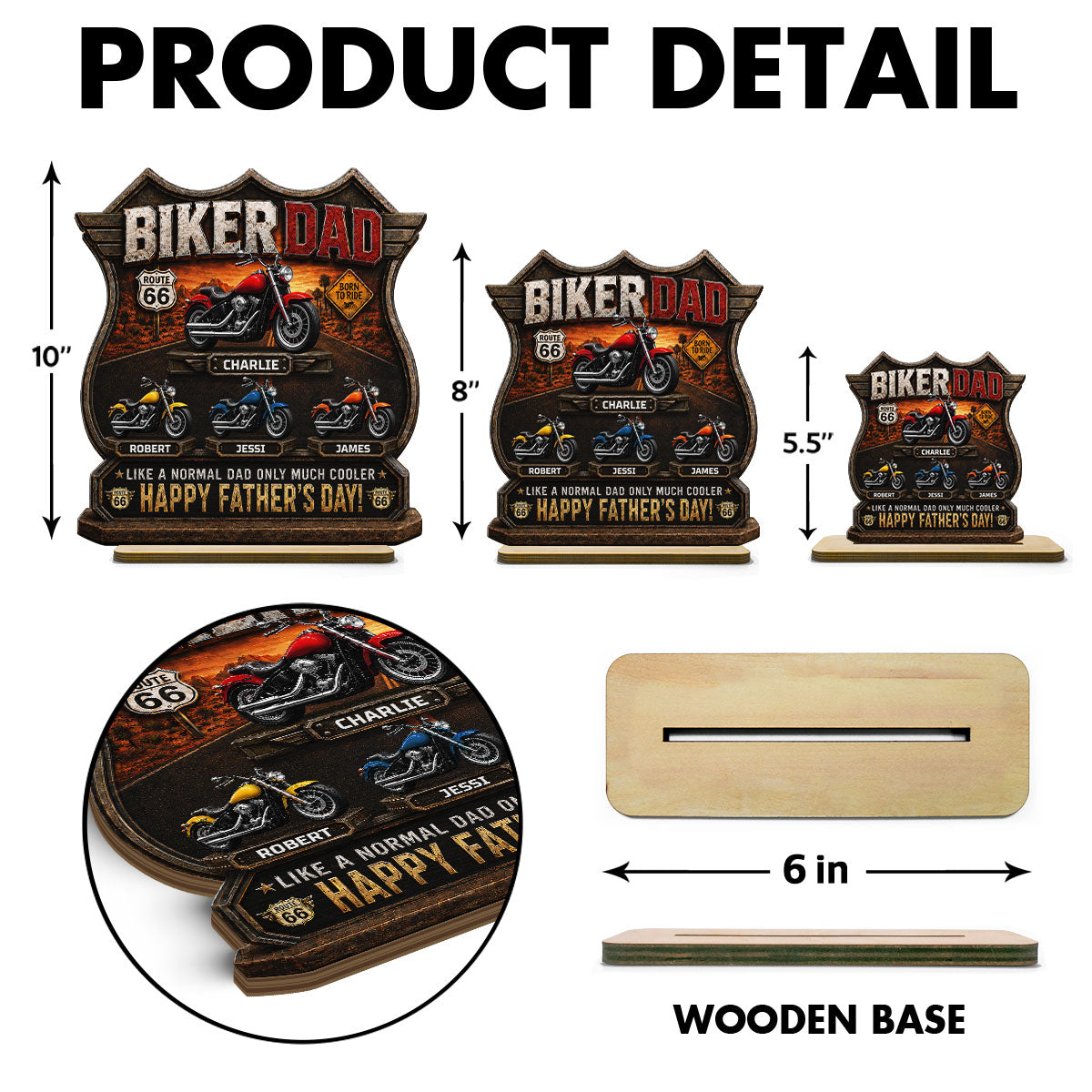 Biker Dad Cooler Dad - Personalized 2-Layered Wooden Plaque - Father's Day Gift For Dad, Husband, Grandpa, Bikers