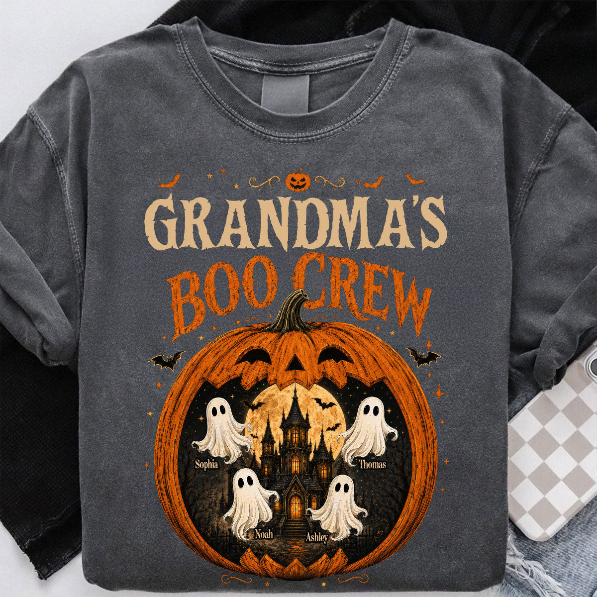 Trending Pumpkin Grandma's Boo Crew Halloween Haunted House - Personalized Shirt - Gift for Grandma
