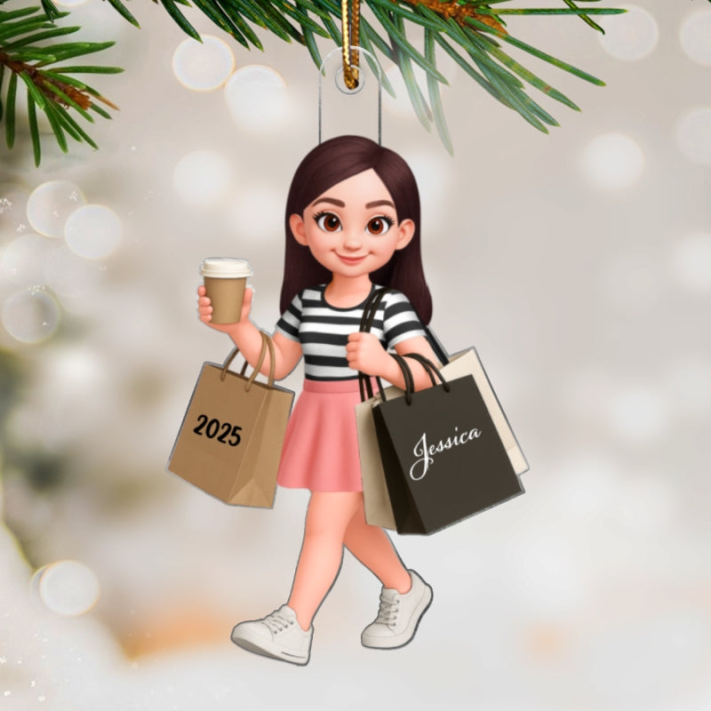 Shopping Fashion Teen Girl 3D Effect - Personalized Acrylic Ornament - Christmas Gift For Teenager