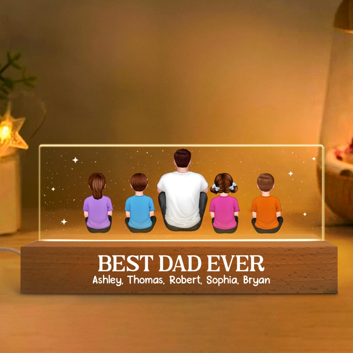 Best Dad Grandpa Ever Sitting Back View Personalized Acrylic LED Night Light