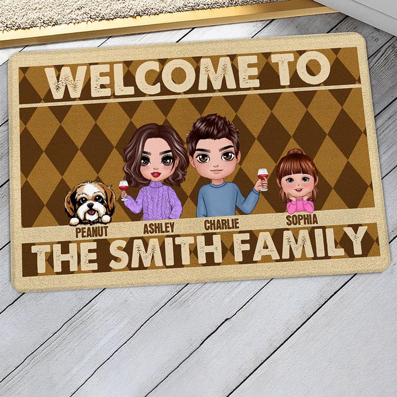 Family Kids Dogs Cats Housewarming Gift Personalized Doormat