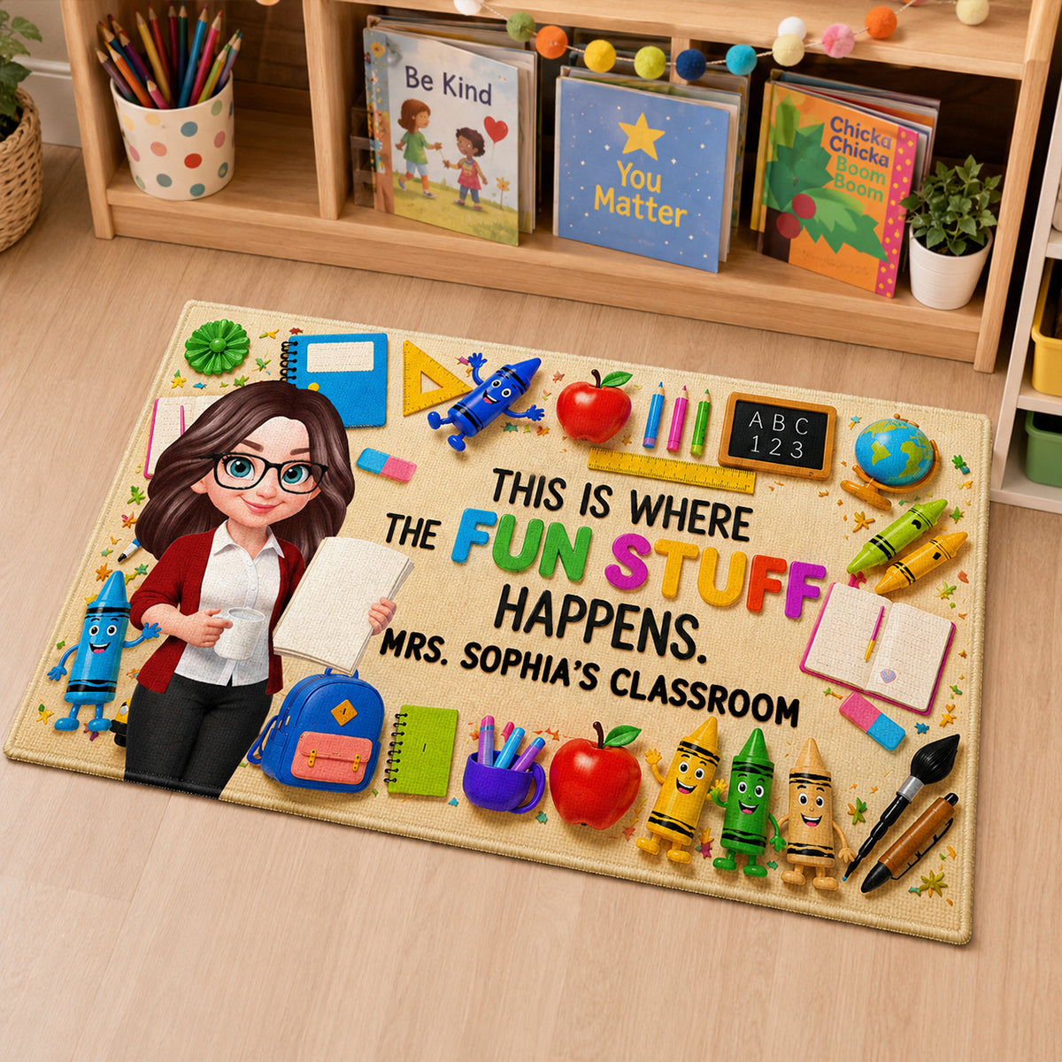 Classroom Is Where The Fun Stuff Happens - Personalized Doormat - Back To School Gift For Teacher, Classroom Decor