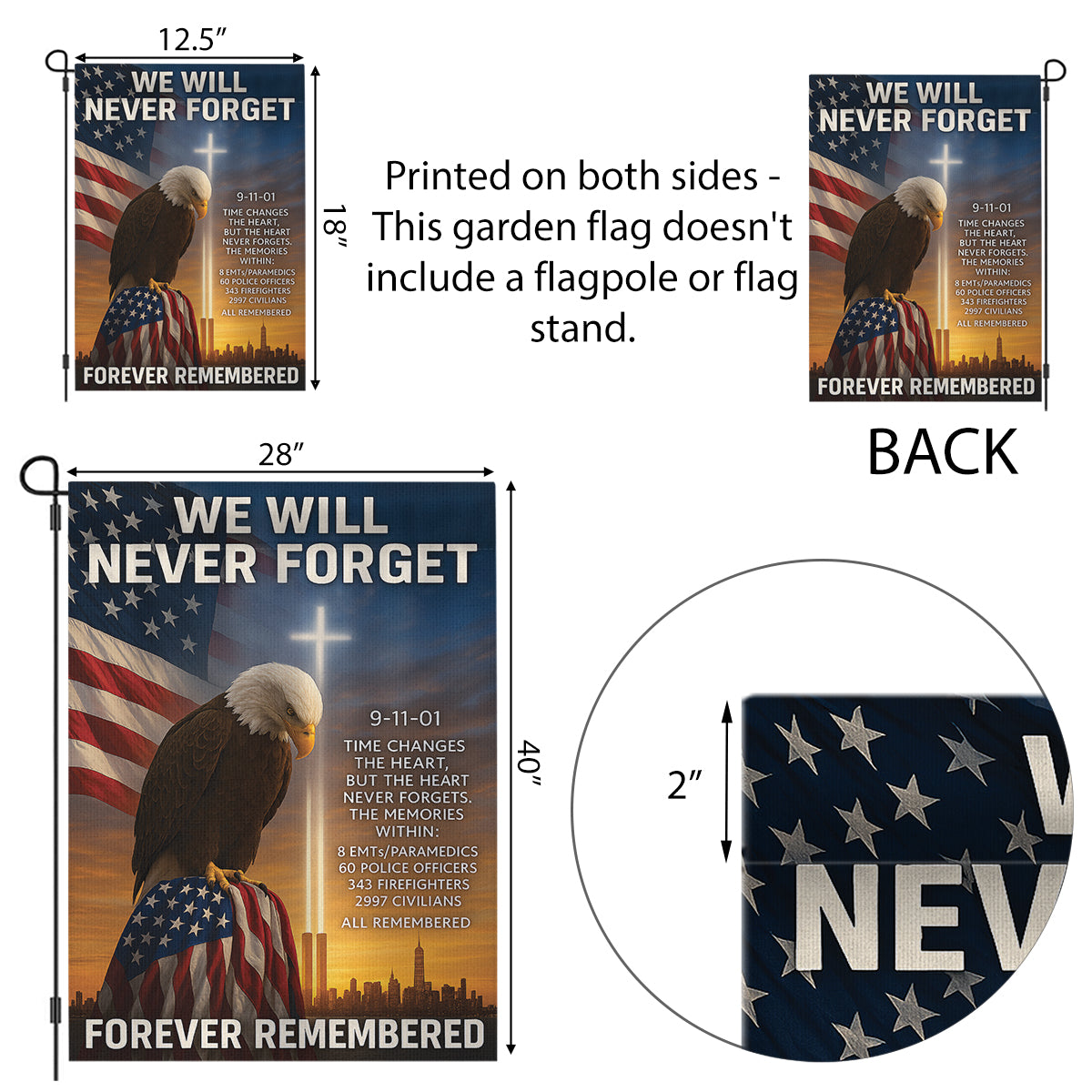 9/11 Never Forget Garden Flag, Patriot Decor, Prayer Flags, Patriotic Flags, USA Flag