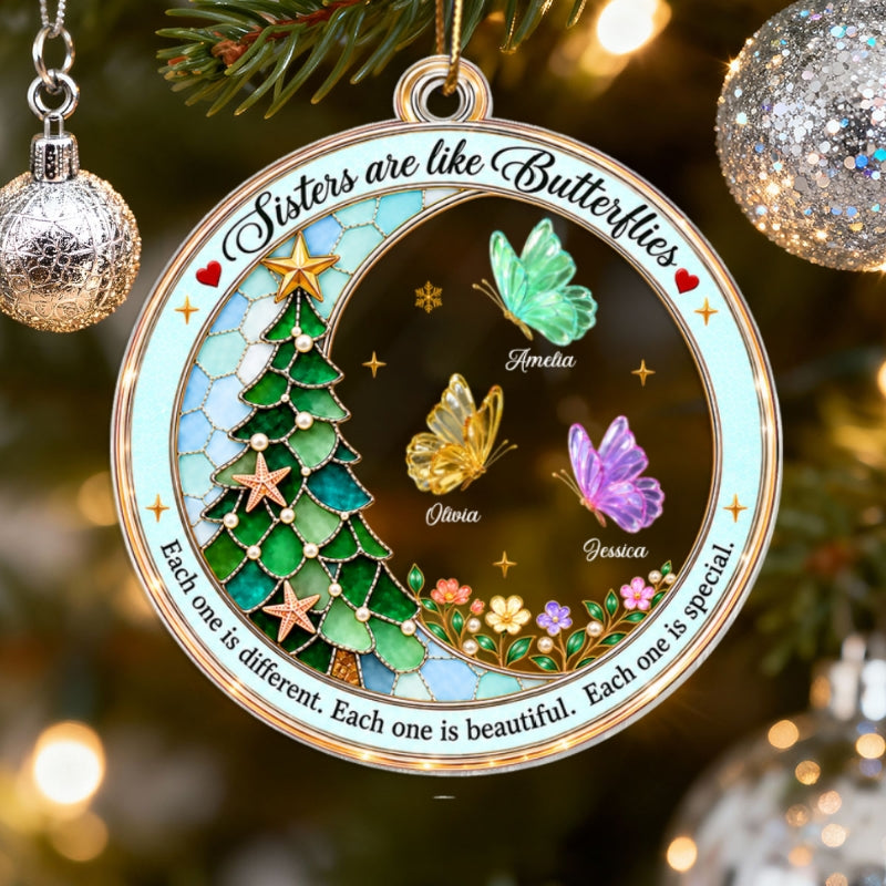 Trending Sisters Butterfly - Personalized Acrylic Ornament - Christmas Gift For Sisters, Girls