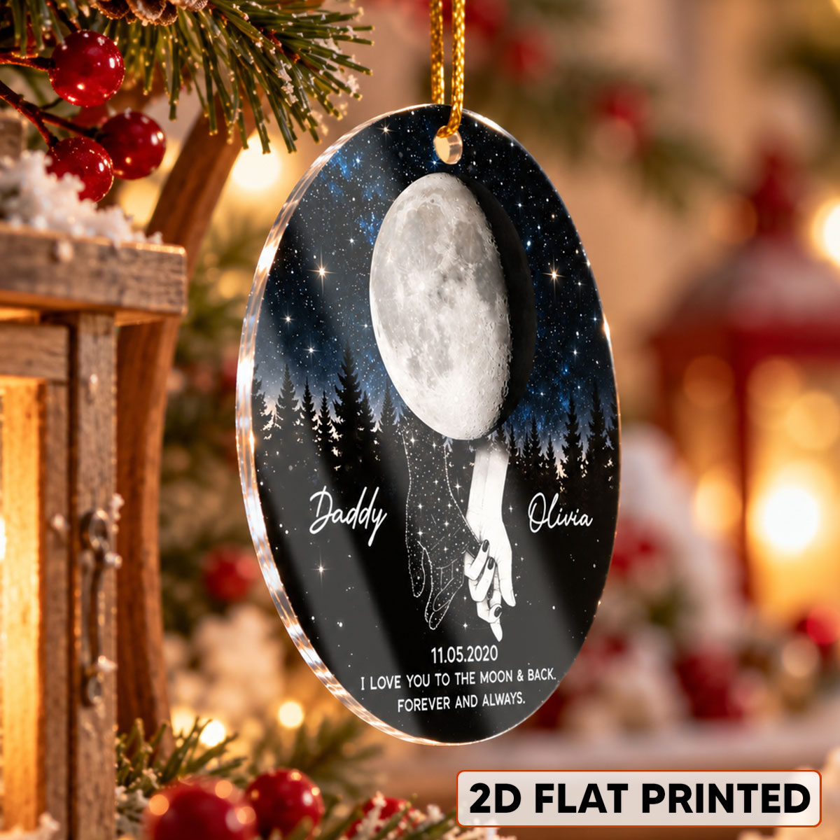 To The Moon And Back Holding Hands - Personalized Acrylic Ornament - Christmas Gift Memorial Sympathy Gift For Family