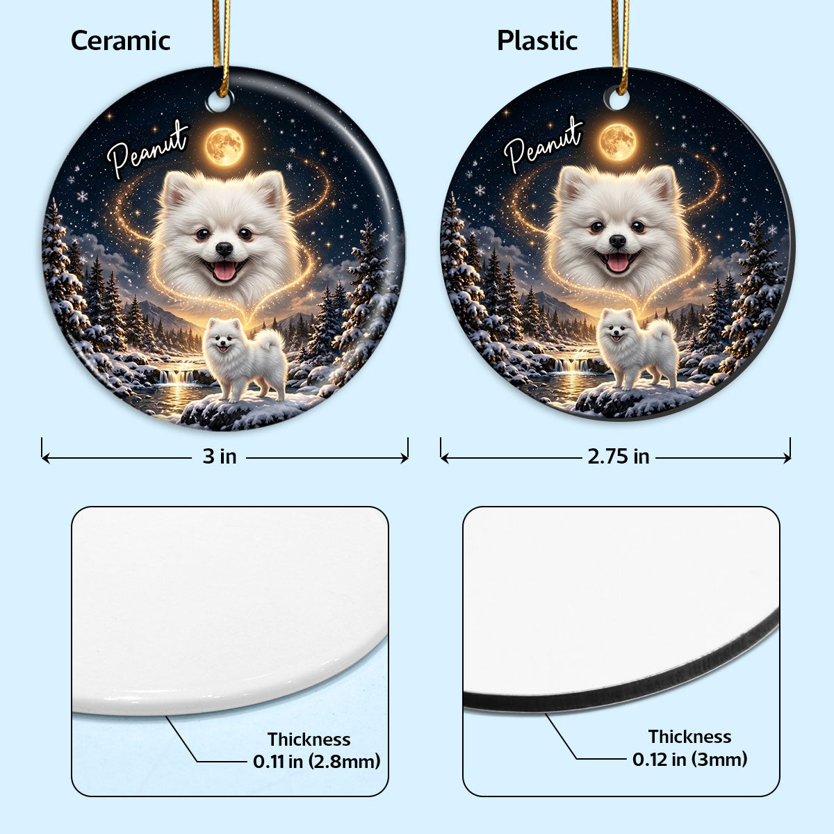 Christmas Dog Cat Howling to the Moon - Personalized Ceramic Ornament - Gift for Dog, Cat Lovers, Pet Memorial Gift