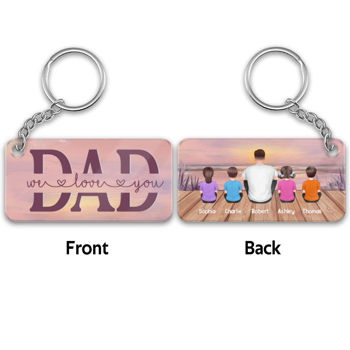 Dad And Kids Back View Lake Sunset Personalized Acrylic Keychain