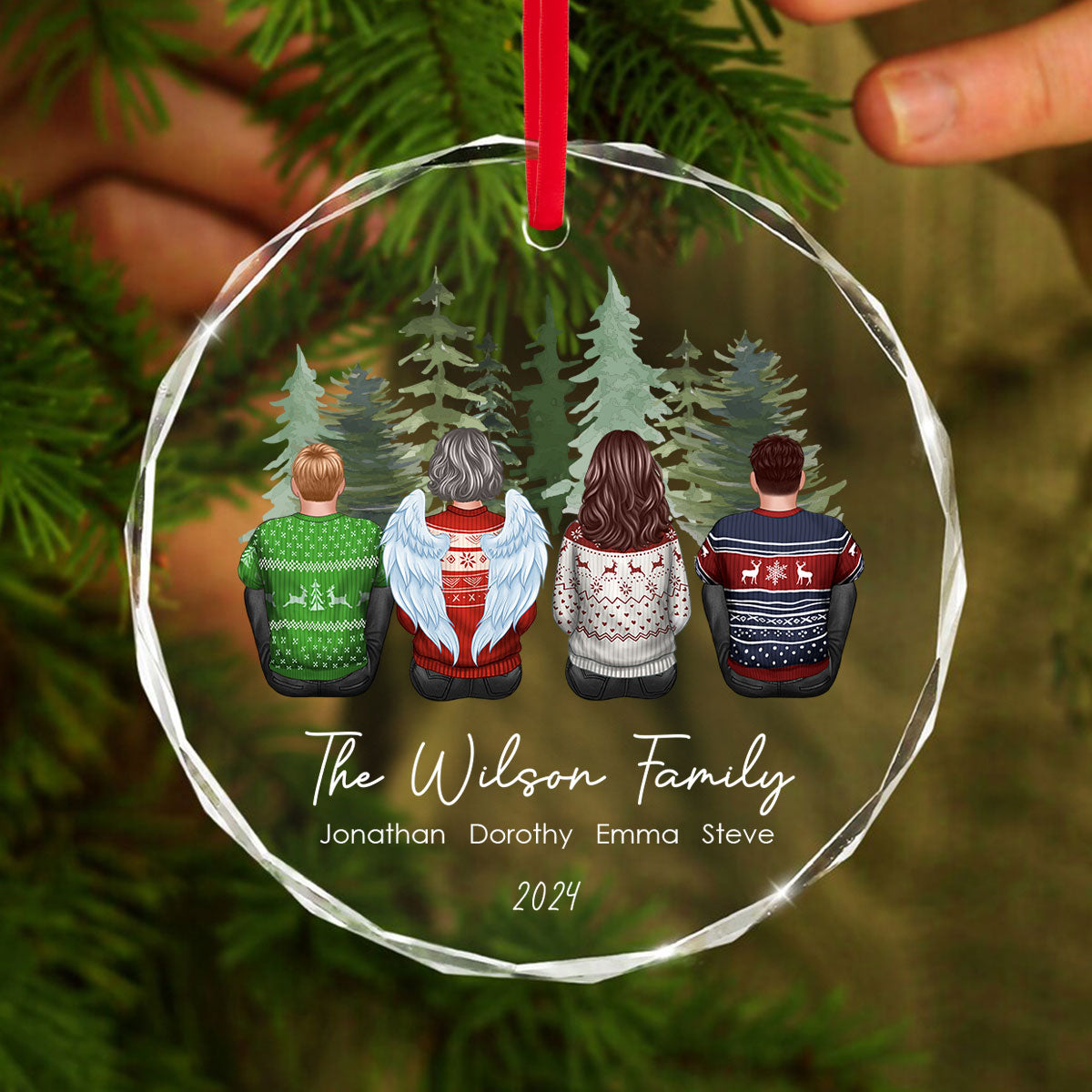 Personalized Family Christmas Personalized Glass Ornament, Custom Appearances & Names
